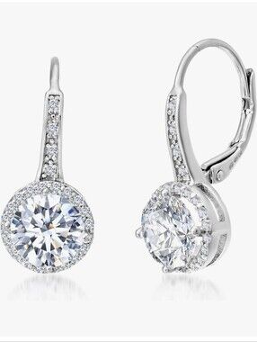 NWT Mia Sarine 925 Sterling Silver Cubic Zirconia Halo Lever Back Dangle Bridal